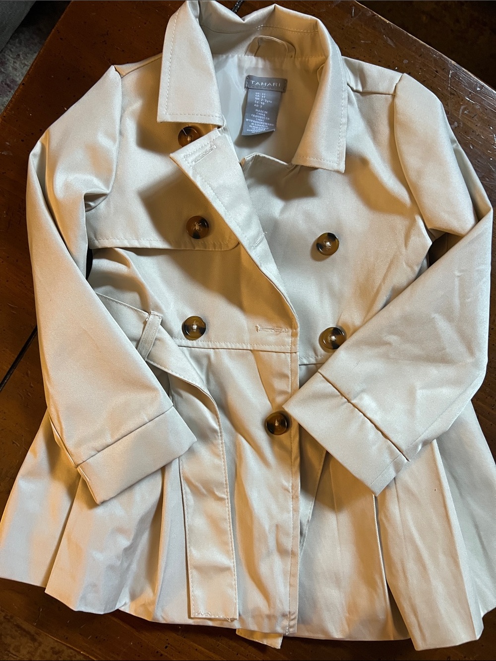 Tahari girls Cream Double-Breasted Trench Coat